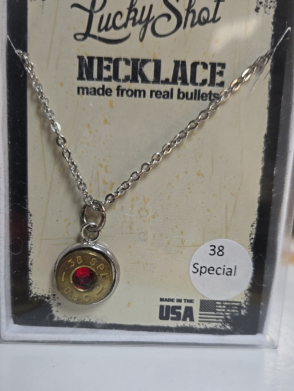 .38 Special Bullet Necklace - Silver with Red Accent
